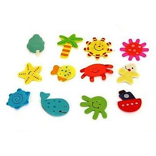 Neo Rising Fridge Magnet Wooden Stickers Cute and Beautiful. (Vivid Color Thin Shapes Mix 12 Pcs).