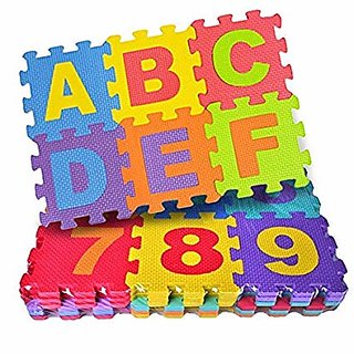 Eva Foam 36 Pcs Pack Alphabet Numerals Crawling Mini Puzzle Mats (10 mm thick) - Multicolored  (36 Pieces)