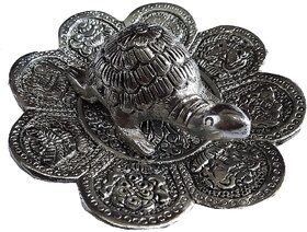 Metal Feng Shui Tortoise On Plate Showpiece - Silver Tortoise for Good Luck Money - Best Gift for Career and Good Luck V