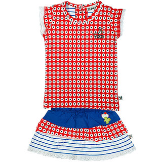 BUZZY Girl's Red Printed Combo Set (Top and skirt)