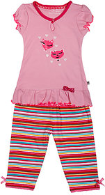 BUZZY Girl's Pink Printed Combo Set (top and Legging)