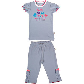 BUZZY Girl's Blue Butterfly Print Combo Set (Top and Legging)