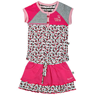 BUZZY Girl's Pink Printed Combo Set (Top and Legging)