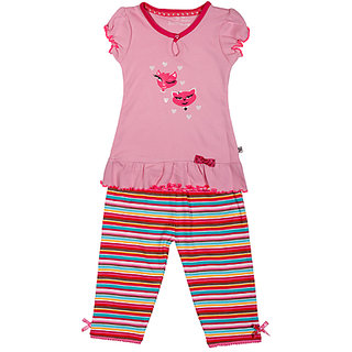BUZZY Girl's Pink Printed Combo Set (top and Legging)
