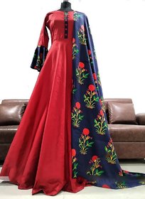 Rayon Gown With Digital Print Dupatta  (Size XXL Only)