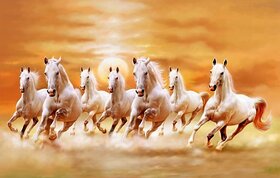 Style UR Home - Vastu Seven Horse Painting with Rising Sun Right to left -12x 18