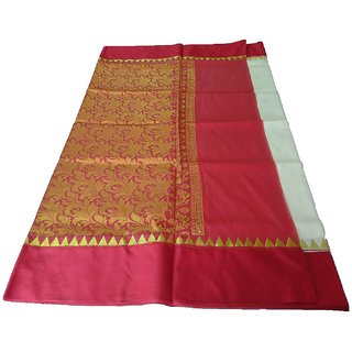                       Bengal Garad Silk Saree Fine Smooth Garad With Blouse Pcs. Handmade Exclusive Flower with Kalka with Whole Body Design                                              