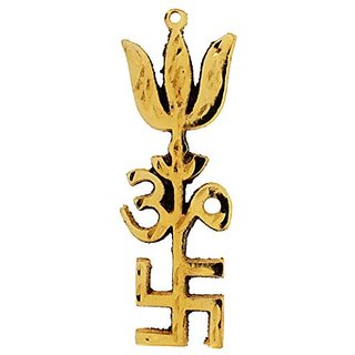                       Kesar Zems Brass Ashta Dhatu Tri Shakti Trishul Wall Hanging (10 cm x 3 cm x 0.5 cm Gold)                                              