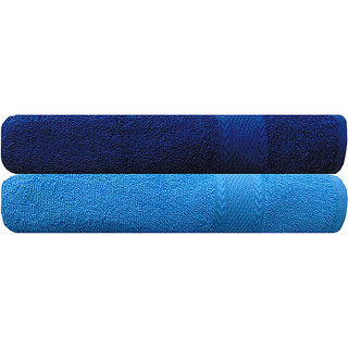 Akin Royal Blue  Sky Blue Cotton Bath Towel - Set Of 2