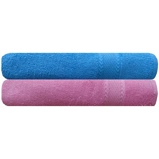Akin Royal Sky Blue  Baby Pink Cotton Bath Towel - Set Of 2