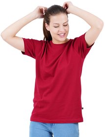 Stoovs, Women Cotton T-Shirt, Maroon Solid Half Sleeve T-shirt
