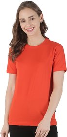 Stoovs, Women Cotton T-Shirt, Neon Orange Solid Half Sleeve T-shirt