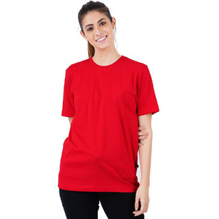 Stoovs Women Cotton Plain 100% Cotton Red T-Shirt