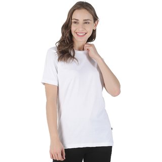 Stoovs, Women Cotton T-Shirt, White Half Solid Sleeve T-shirt