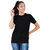 Stoovs, Women Cotton T-Shirt, Jet Black Solid Half Sleeve T-shirt