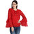 Raabta Red With White Short Dotted Printed Bell Sleeves Top