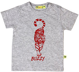 Buzzy Boy's Grey Round Neck Cotton T-shirt