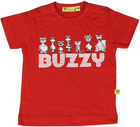 Buzzy Boy's Red Round Neck Cotton T-shirt