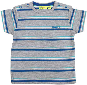 Buzzy Boy's Blue Striped Round Neck Cotton T-shirt