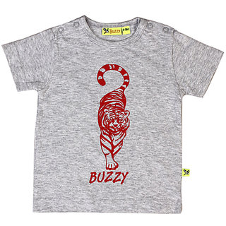                       Buzzy Boy's Grey Round Neck Cotton T-shirt                                              