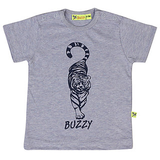                       Buzzy Boy's Dark Grey Round Neck Cotton T-shirt                                              