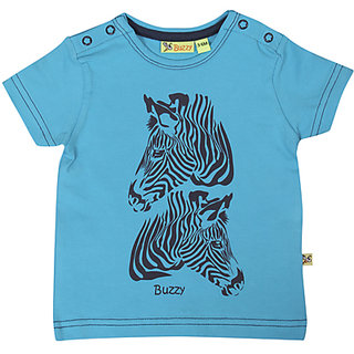                       Buzzy Boy's Turquoise Zebra Print Round Neck Cotton T-shirt                                              