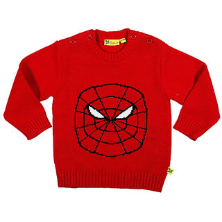 BUZZY Boy's Red Long Sleeves Embroidered Sweater