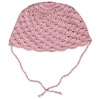 BUZZY Girl's Crochet Pink Cap with Ties and Beads