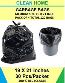 Clean Home- Garbage Bags 19 X 21 Inch  Total 120 Pcs  Black 4 Packs (30 Bags in Each Pack)  Disposable Garbage Bags
