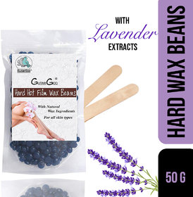 GutarGoo Painless Brazilian Hair Removal Hard Film Hot Wax Beans with free spatula (50g, Relaxing Lavender)
