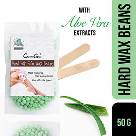 GutarGoo Painless Brazilian Hair Removal Hard Film Hot Wax Beans with free spatula (50g, Nourishing Green Aloe Vera)