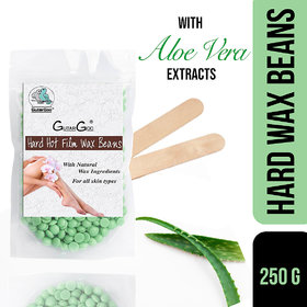 GutarGoo Painless Brazilian Hair Removal Hard Film Hot Wax Beans with free spatula (250g, Nourishing Green Aloe Vera)