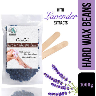                       GutarGoo Painless Brazilian Hair Removal Hard Film Hot Wax Beans with free spatula (1000g, Relaxing Lavender)                                              