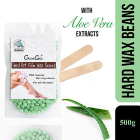 GutarGoo Painless Brazilian Hair Removal Hard Film Hot Wax Beans with free spatula (500g, Nourishing Green Aloe Vera)
