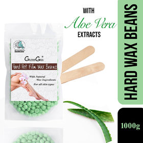 GutarGoo Painless Brazilian Hair Removal Hard Film Hot Wax Beans with free spatula (1000g, Nourishing Green Aloe Vera)