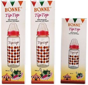 Bonne Tip Top Feeding Bottles (250ml + 150ml) (Set of 3) (Color  design are subject of availability)