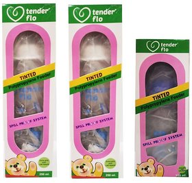 Bonne Tender Flo Tinted Feeding Bottles (250ml + 150ml) (Set of 3) (Colors  Design are subject of availability)
