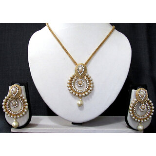 Golden White Drop Stone Pendant Chain Necklace Set Golden White Drop Stone Pendant Chain Necklace Set
