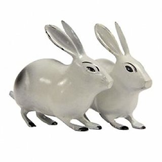Shubh Sanket Vastu Brass Black  White Rabbit Pair 6 inches
