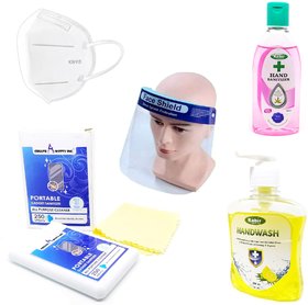CreateAwitty Pack of 5 For All KN95 Mask, 100 ML Hand Sanitizer,20ML Gadget Disinfector, Face Shield  250ML hand Wash