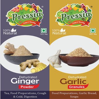 Pressia Ginger Powder 100g and Garlic Granules 100g Combo Pack