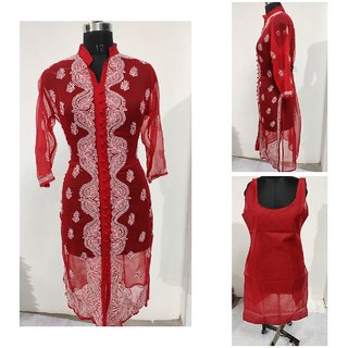 Buy Lucknowi Chikan Front Open Chiffon Kurti With Matching Inner Online 685 From Shopclues Chikankari exclusive wear chikankari kurtis chikankari pants chikankari suits chikankari suit trend. lucknowi chikan front open chiffon kurti with matching inner
