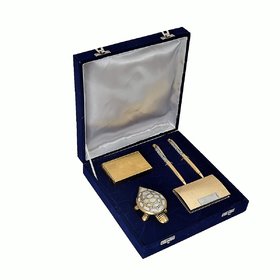 JEWEL FUEL 24K Gold Playing Card, 2 Gold Plated Pen, Fengshui Tortoise, Gold Plated Visiting Card Holder Gift Set
