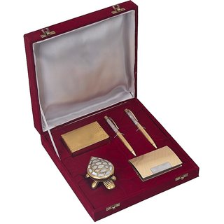 JEWEL FUEL 24K Gold Playing Card, 2 Gold Plated Pen,Gold Plated Visiting Card Holder, Fengshui Tortoise Gift Set