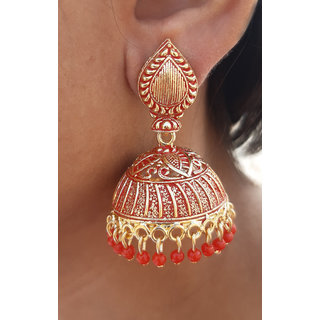                       Red stone drop and gold pleted beautifull earring                                              