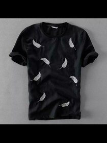 Ruggstar branded cotton t-shirt for men(Black Leaf printed)