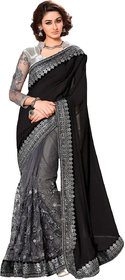 B Bella Creation Black Lycra Embroidered Saree With unstiched Blouse piece