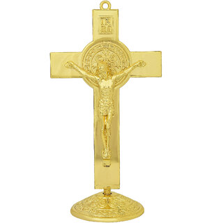                       MissMister Gold Plated Brass Jesus Christian Crucifix Cross Stand Home Decor Article Christ                                              