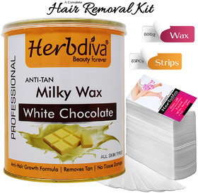 Herbdiva Anti-Tan White Chocolate Hair Removal Wax 800gm with Strips 85PCS