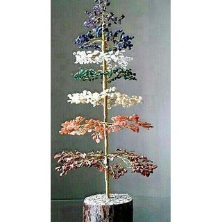                       Shubh Sanket Vastu Crystal Tree 7 Chakra in 7 Colour 14 to 1.5 Inch es with Golden or Silver Wire                                              